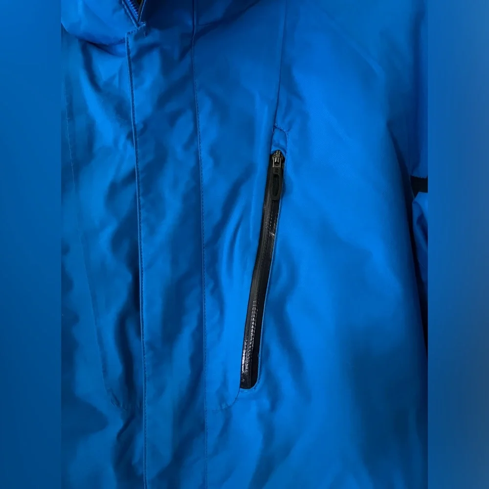 Men’s Columbia Omni-heat blue hooded winter jacket, multiple pockets, Velcro-S